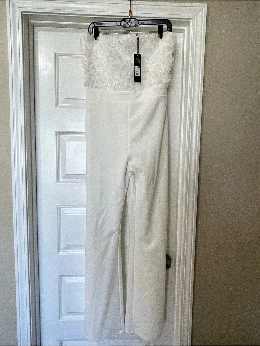 Fashion Nova Diana 3D Floral Jumpsuit Strapless White Large